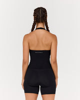 MOTION 360 V NECK HALTER TOP - BLACK