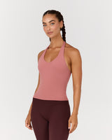 MOTION 360 V NECK HALTER TOP - DUSTY ROSE
