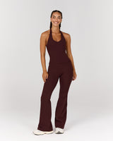 MOTION 360 V NECK HALTER TOP - RAISIN