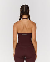 MOTION 360 V NECK HALTER TOP - RAISIN