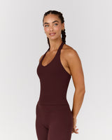 MOTION 360 V NECK HALTER TOP - RAISIN