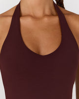 MOTION 360 V NECK HALTER TOP - RAISIN