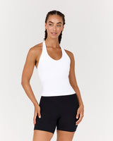 MOTION 360 V NECK HALTER TOP - WHITE