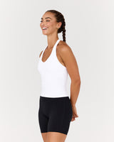 MOTION 360 V NECK HALTER TOP - WHITE