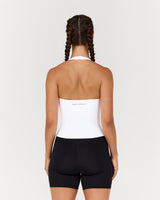 MOTION 360 V NECK HALTER TOP - WHITE