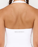 MOTION 360 V NECK HALTER TOP - WHITE