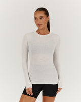 MYLA FITTED LONG SLEEVE TOP - SNOW GREY
