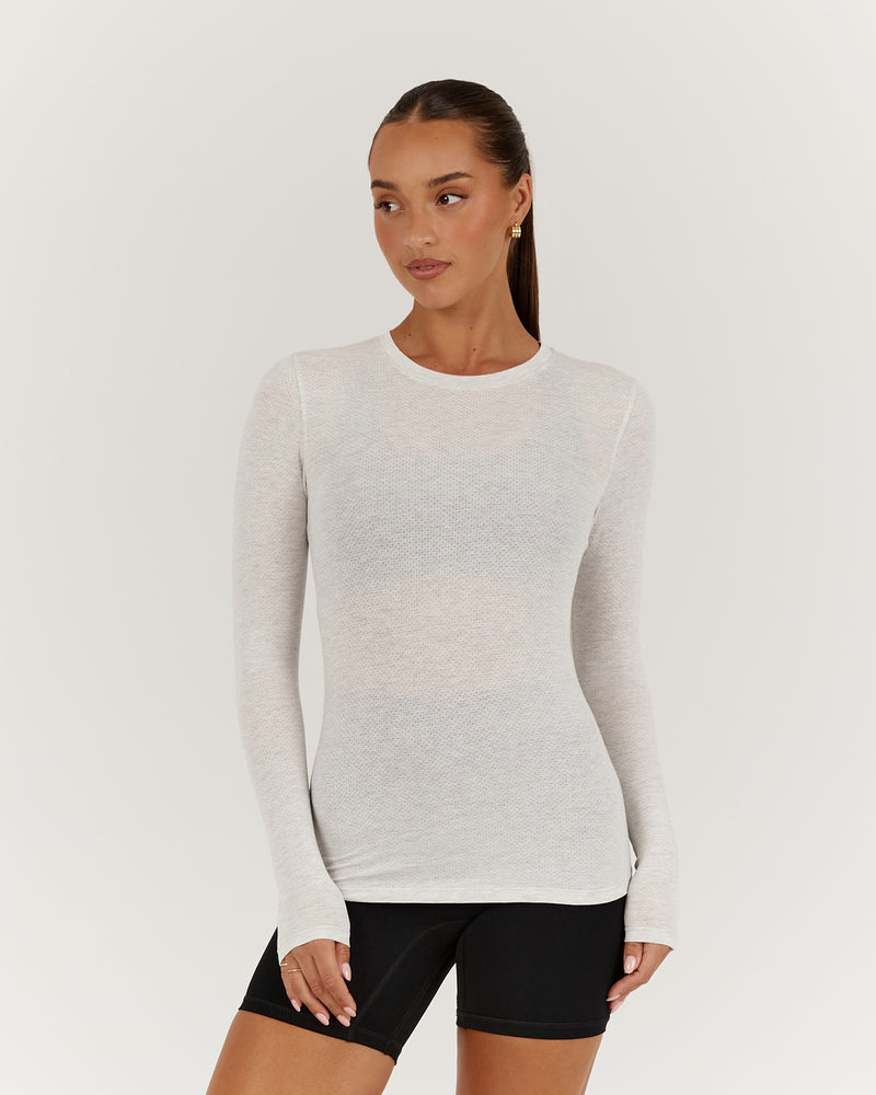 MYLA FITTED LONG SLEEVE TOP - SNOW GREY