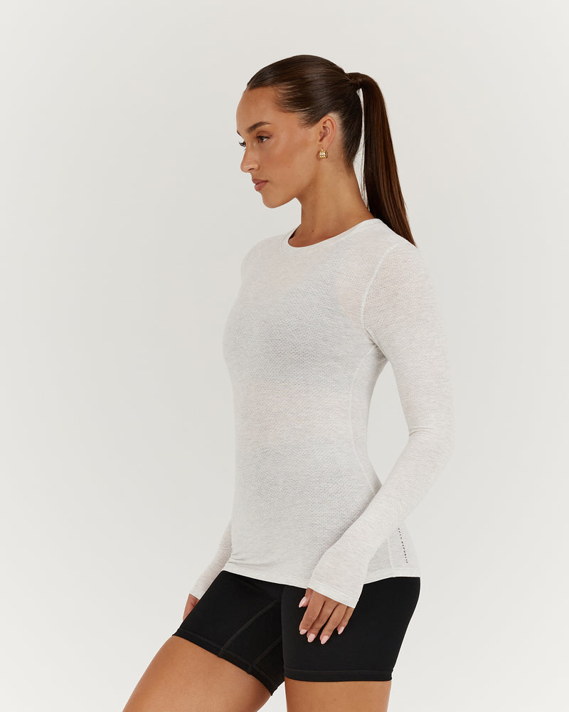 MYLA FITTED LONG SLEEVE TOP - SNOW GREY