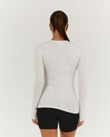 MYLA FITTED LONG SLEEVE TOP - SNOW GREY