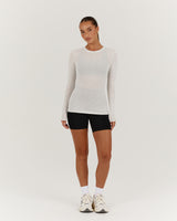 MYLA FITTED LONG SLEEVE TOP - SNOW GREY