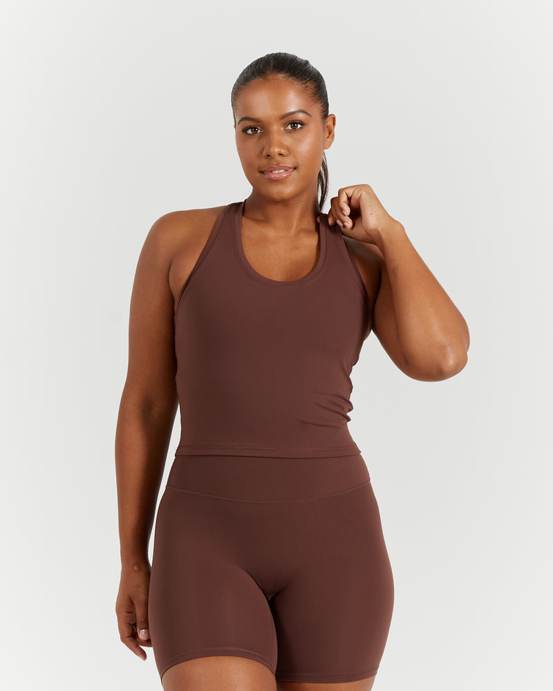 LUXE MIDRIFF TANK - COCOA – MUSCLE REPUBLIC