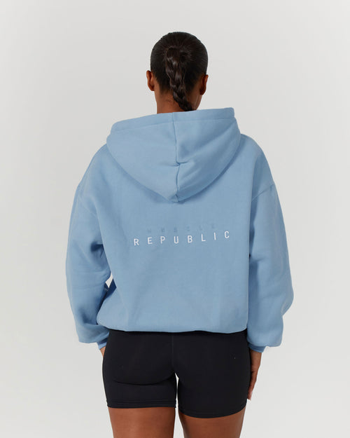 OVERSIZED ZIP UP HOODIE - AZURE BLUE