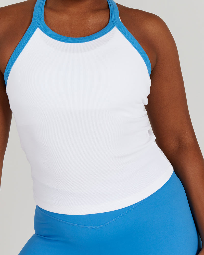 AGILITY RIBBED TANK TOP - WHITE BLUE