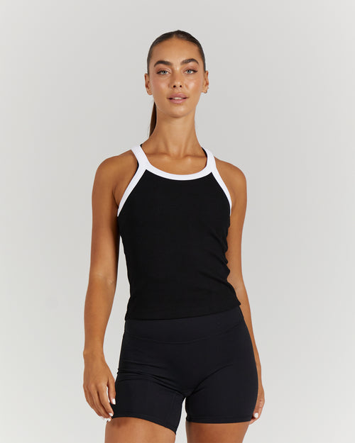 AGILITY RIBBED TANK TOP - BLACK WHITE