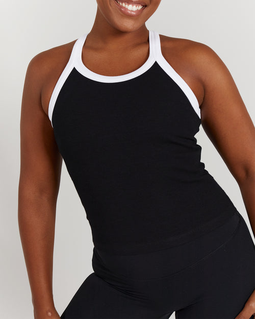 AGILITY RIBBED TANK TOP - BLACK WHITE