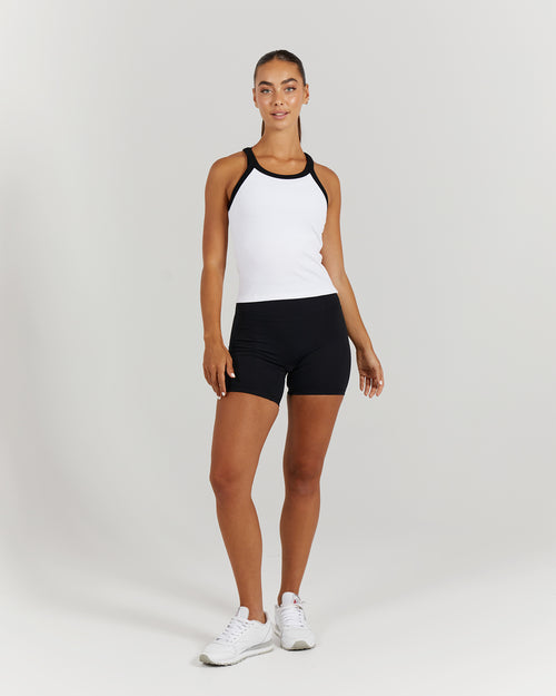 AGILITY RIBBED TANK TOP - WHITE BLACK