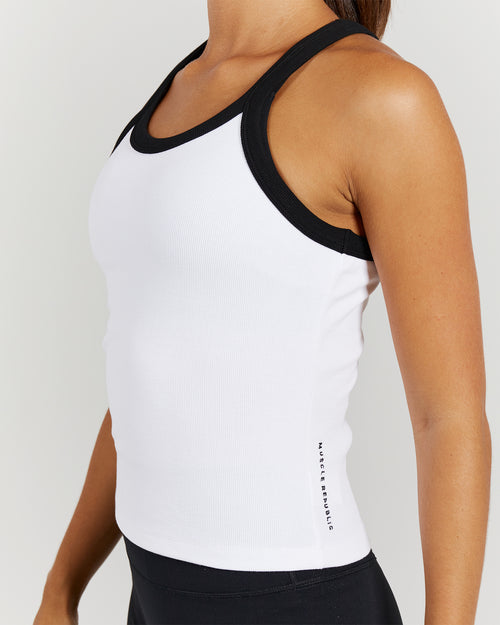 AGILITY RIBBED TANK TOP - WHITE BLACK