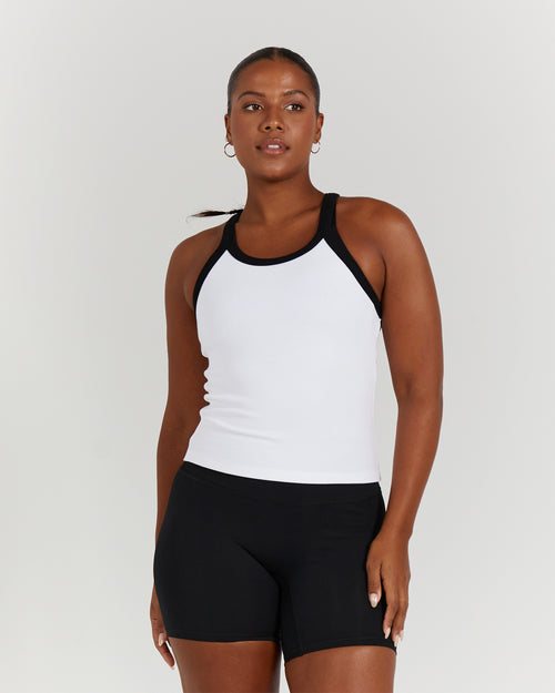 AGILITY RIBBED TANK TOP - WHITE BLACK