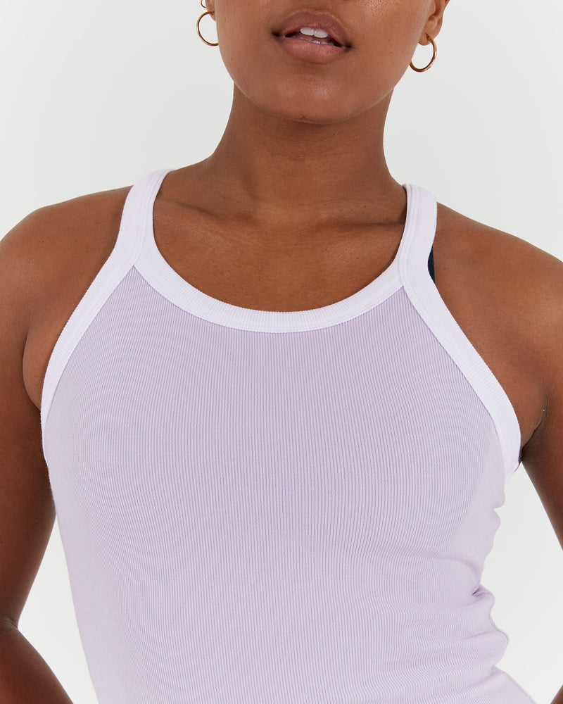 AGILITY RIBBED TANK TOP - PURPLE WHITE