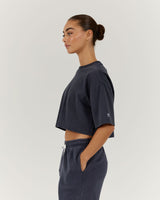 ESSENTIALS CROPPED TEE - FADED SLATE