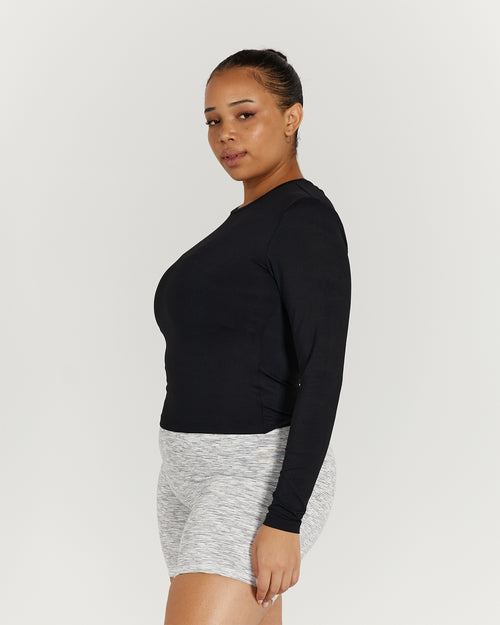 ATHLEISURE LONG SLEEVE TOP - BLACK