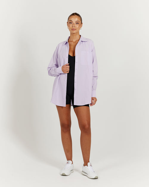 OVERSIZED BUTTON UP SHIRT - LIGHT LILAC