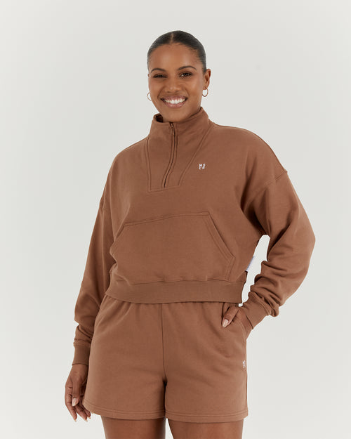 LEISURE 1/4 ZIP JUMPER - MOCHA