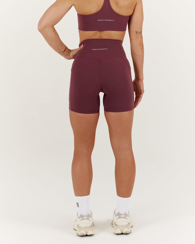 SCULPT POCKET BIKER SHORTS - MALBEC