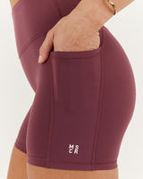 SCULPT POCKET BIKER SHORTS - MALBEC