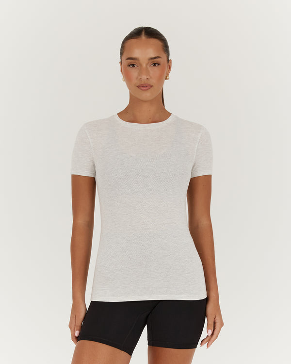 MYLA FITTED SHORT SLEEVE TOP - SNOW GREY