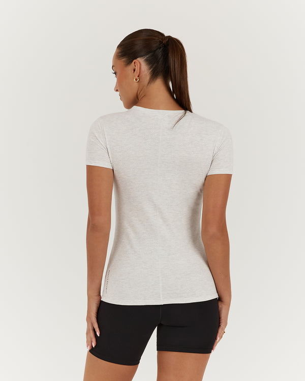 MYLA FITTED SHORT SLEEVE TOP - SNOW GREY