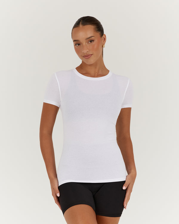 MYLA FITTED SHORT SLEEVE TOP - WHITE
