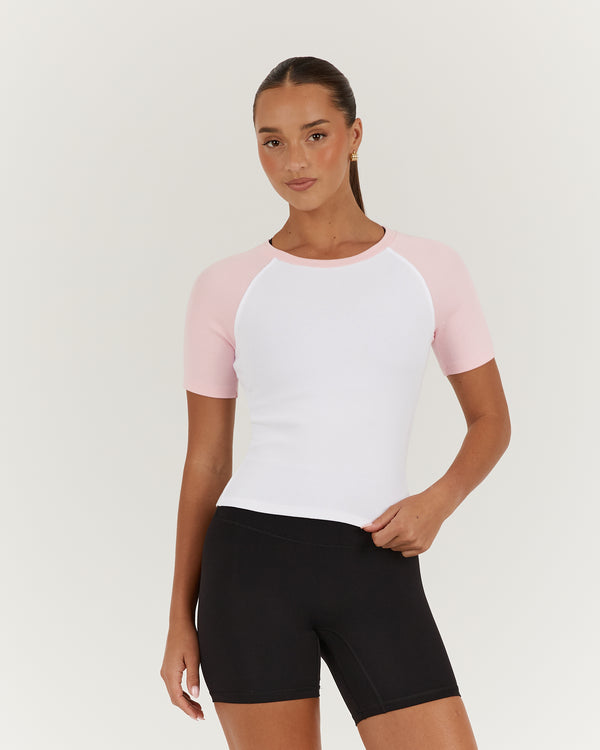 LEGACY SHORT SLEEVE TOP - WHITE PINK