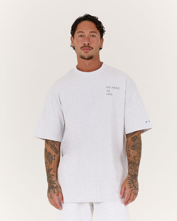 MENS OVERSIZED WE MOVE AS ONE TEE - SNOW GREY