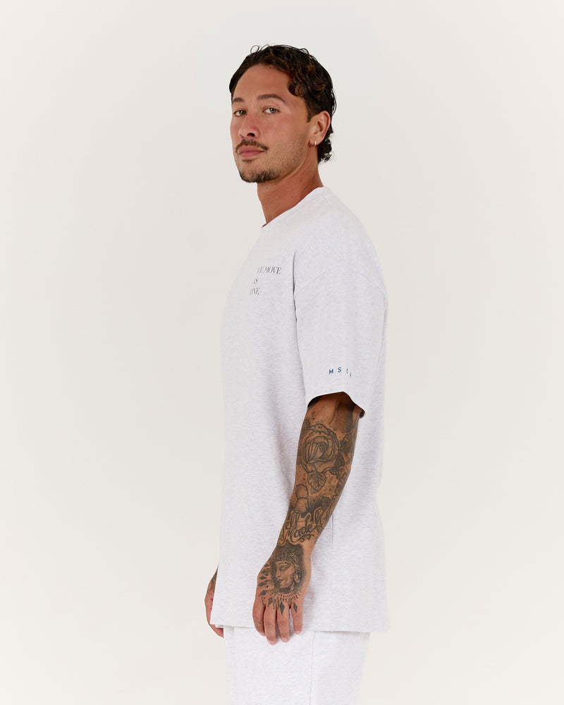 MENS OVERSIZED WE MOVE AS ONE TEE - SNOW GREY