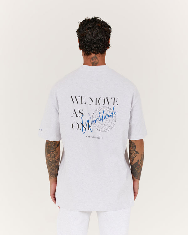 MENS OVERSIZED WE MOVE AS ONE TEE - SNOW GREY