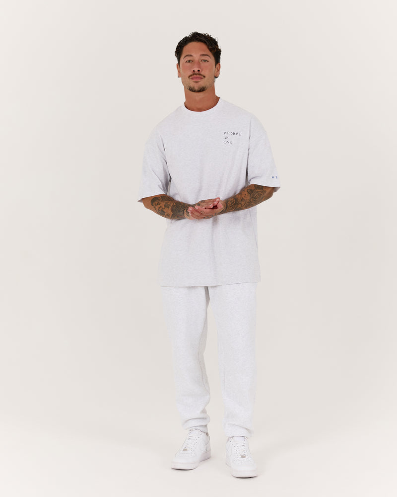 MENS OVERSIZED WE MOVE AS ONE TEE - SNOW GREY