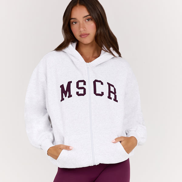 OVERSIZED ZIP UP HOODIE - SNOW GREY BEET MSCR COLLEGIATE – MUSCLE