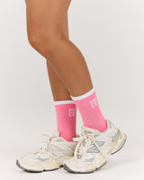 MSCR CONTRAST TUBE SOCKS - POP PINK WHITE