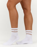 MSCR STRIPE TUBE SOCKS - WHITE TAUPE