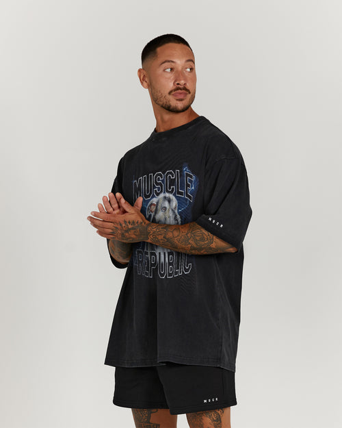 MENS CHARLIE OVERSIZED TEE - WASHED BLACK