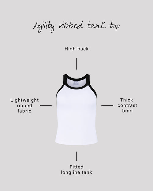 AGILITY RIBBED TANK TOP - WHITE BLACK