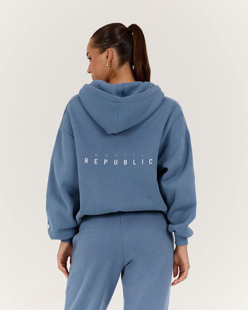 OVERSIZED ZIP UP HOODIE - VINTAGE BLUE