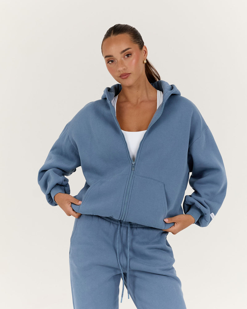 OVERSIZED ZIP UP HOODIE - VINTAGE BLUE
