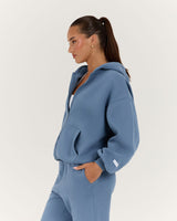 OVERSIZED ZIP UP HOODIE - VINTAGE BLUE