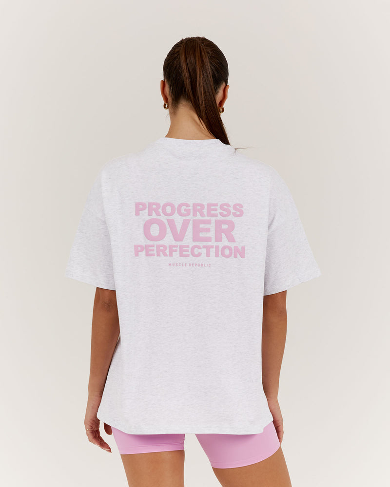 PROGRESS OVER PERFECTION TEE - SNOW GREY