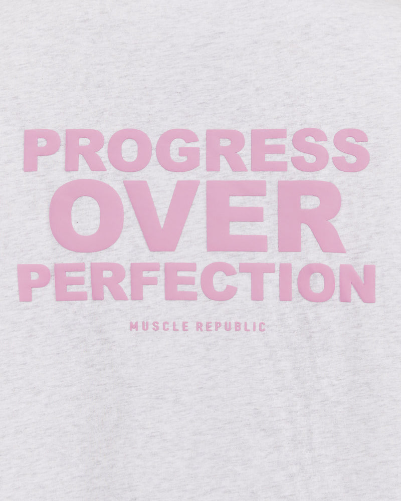 PROGRESS OVER PERFECTION TEE - SNOW GREY