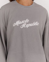 WAFFLE OVERSIZED LONG SLEEVE TEE - VAPOUR