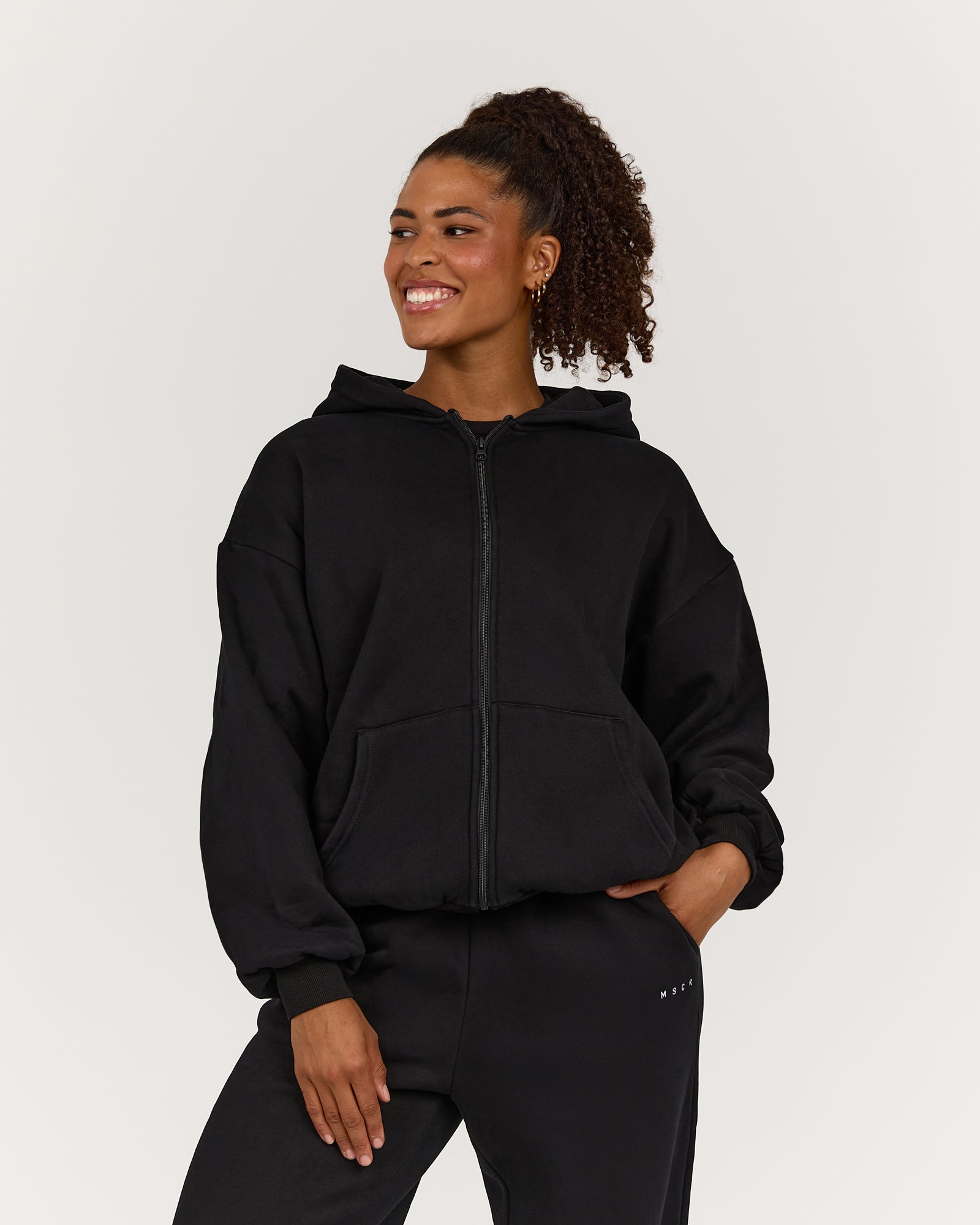 full zip oversized zip hoodie black